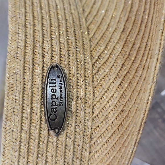 CAPPELLI STRAWORLD Tan Gold Paper Polyester Hook & Loop Adjustable Strap Visor - Picture 3 of 12